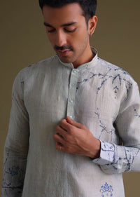 Royal Blue Printed Casual Kurta In Cotton Silk