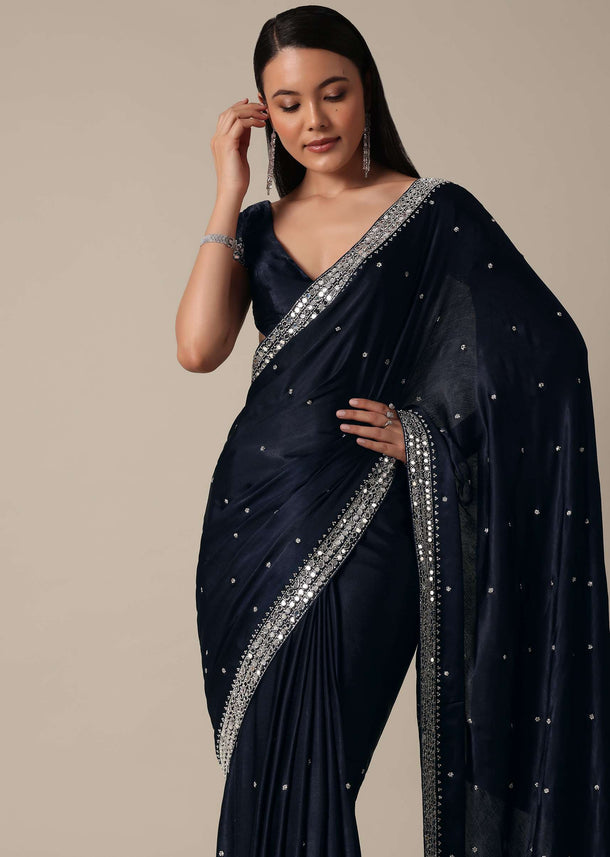 Royal Blue Saree With Stone Embellishments