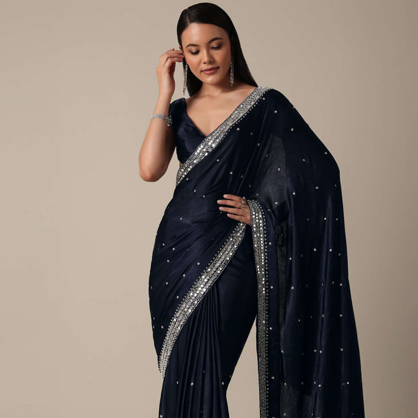 Royal Blue Saree With Stone Embellishments