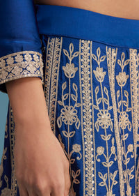 Royal Blue Silk Palazzo Set With Zari And Sequins Work
