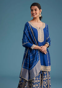Royal Blue Silk Palazzo Set With Zari And Sequins Work