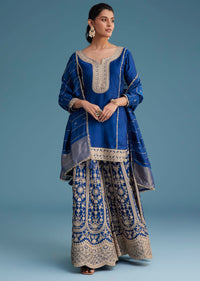 Royal Blue Silk Palazzo Set With Zari And Sequins Work