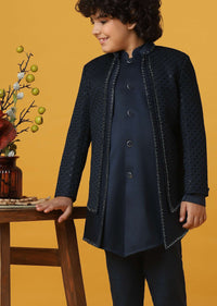 Royal Blue Silk Sherwani Set For Boys