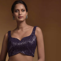 Royal Purple Crop Top Embellished In Sequins With Sweetheart Neckline