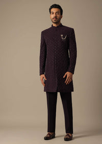 Royal Purple Embroidered Sherwani Set