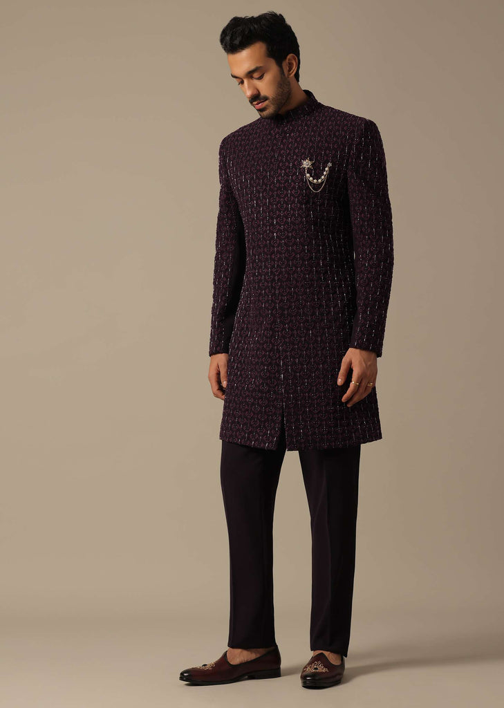 Royal Purple Embroidered Sherwani Set