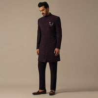 Royal Purple Embroidered Sherwani Set