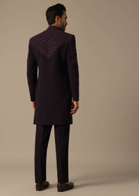 Royal Purple Embroidered Sherwani Set