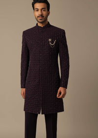 Royal Purple Embroidered Sherwani Set