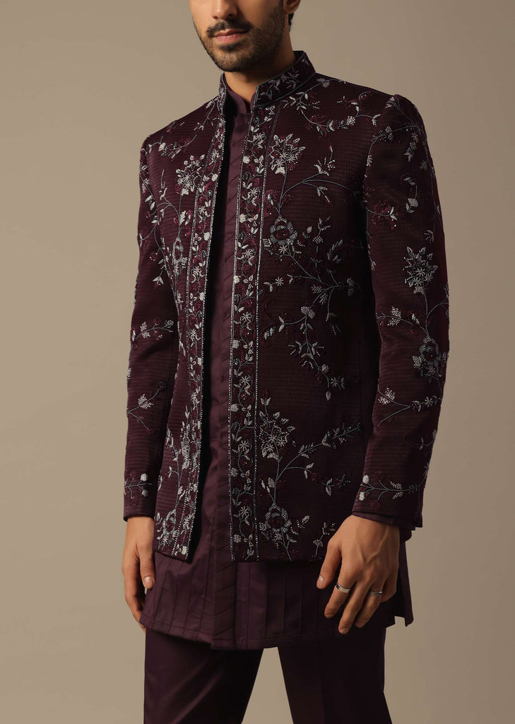 Royal Purple Silk Jodhpuri Sherwani Set