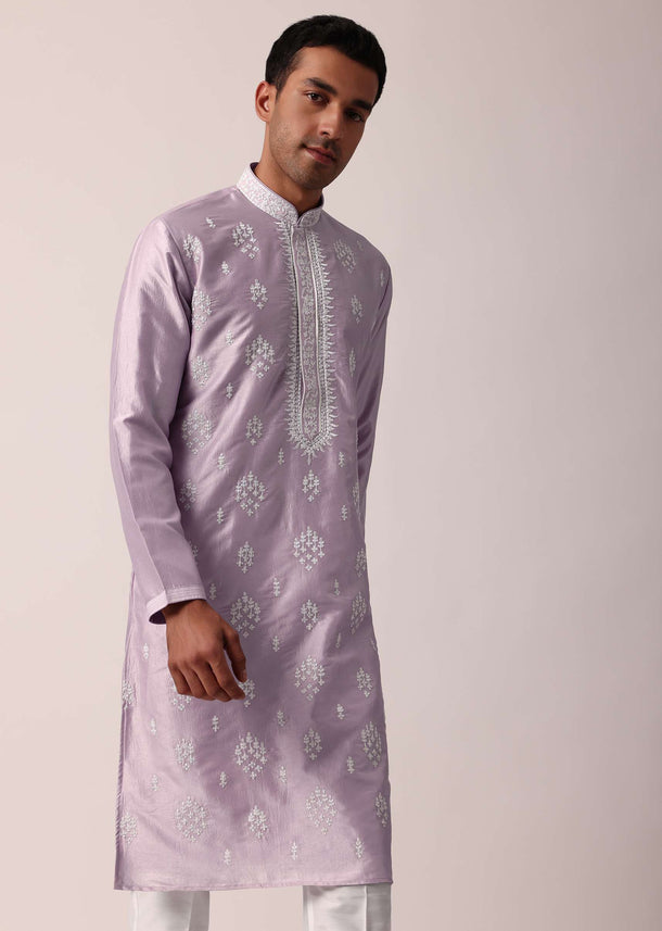 Royal Purple Silk Kurta Set With Exquisite Handwork