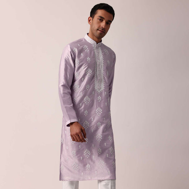 Royal Purple Silk Kurta Set With Exquisite Handwork