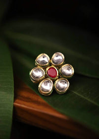 Ruby Red And Gold Ring With Exquisite Kundan Detailing And Emboss Work Studded With High Grade Stones By Paisley Pop