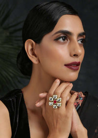 Ruby Red And Gold Ring With Exquisite Kundan Detailing And Emboss Work Studded With High Grade Stones By Paisley Pop
