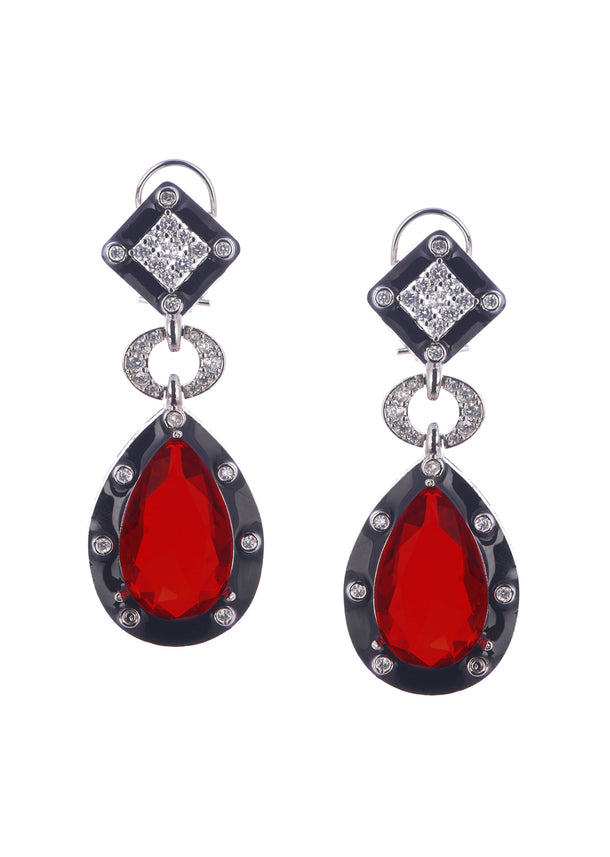 Ruby Dangler Earrings With Enamel Work In Mix Metal