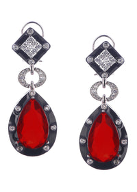 Ruby Dangler Earrings With Enamel Work In Mix Metal