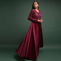 Ruby Red Gown In Milano Satin With Embellished Bodice