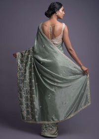 Russian Green Saree In Dupion With Embellished Buttis And Scalloped Border Online - Kalki Fashion