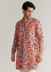 Rust Orange Silk Zipper Kurta Set