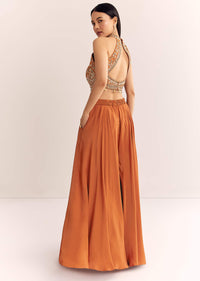 Rust Orange Tissue Embroidered Croptop With Palazzo