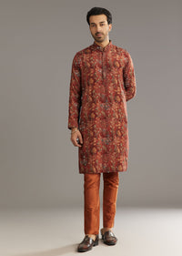 Rust Pashmina Silk Kurta Set With Stone Embellishment