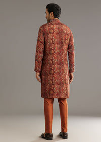 Rust Pashmina Silk Kurta Set With Stone Embellishment