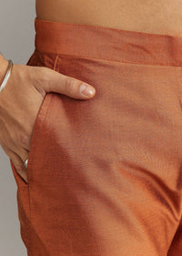 Rust Pashmina Silk Kurta Set With Stone Embellishment
