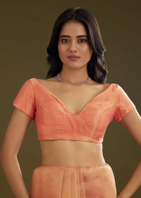 Rust Pink Tissue Floral Embroidered Saree With Cutdana Scallop Border