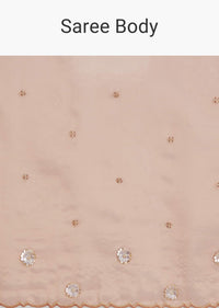 Rust Pink Tissue Floral Embroidered Saree With Cutdana Scallop Border