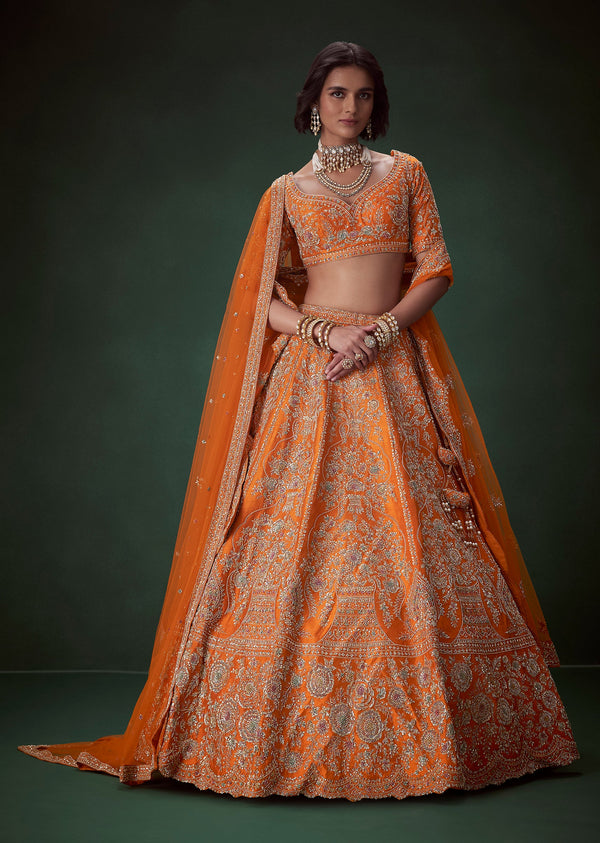 Rust Silk Bridal Lehenga Set with Zari Work