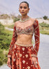 Rust Embroidered Velvet Lehenga And Blouse With Dupatta