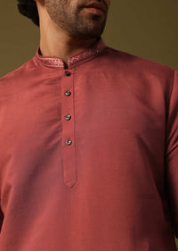 Rust Orange Kurta Set In Resham Work For Men