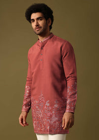 Rust Orange Kurta Set In Resham Work For Men