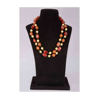 Rustic brown and orange beaded double layer necklace with alternate cream pearls only on Kalki