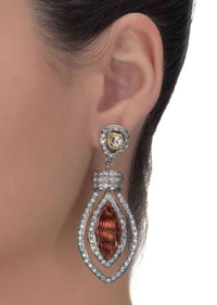 Rustic Crystal Earrings With Stone And Kundan Work On Grey Metal Online - Kalki Fashion