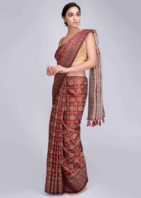 Rustic Red Saree In Patola Printed With Tassels On The Pallu Online - Kalki Fashion