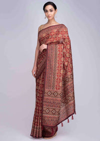 Rustic Red Saree In Patola Printed With Tassels On The Pallu Online - Kalki Fashion