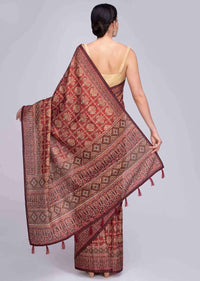 Rustic Red Saree In Patola Printed With Tassels On The Pallu Online - Kalki Fashion