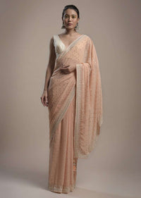 Powder Peach Saree In Georgette With Abla Embroidered Buttis And Unstitched Blouse Online - Kalki Fashion