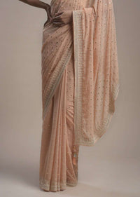 Powder Peach Saree In Georgette With Abla Embroidered Buttis And Unstitched Blouse Online - Kalki Fashion