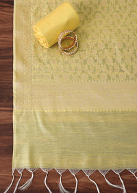 Saffron Serenity Silk Woven Banarasi Dress Material Suit Set in Yellow And Light Yellow