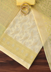 Saffron Serenity Silk Woven Banarasi Dress Material Suit Set in Yellow And Light Yellow