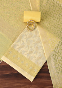 Saffron Serenity Silk Woven Banarasi Dress Material Suit Set in Yellow And Light Yellow