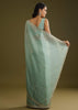Sage Blue Crush Tissue Stone And Sequin Embroidered Saree With Scallop Border