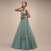 Sage Green Lehenga In Net With Flower Sequin Buttis And Resham Embroidered Crop Top