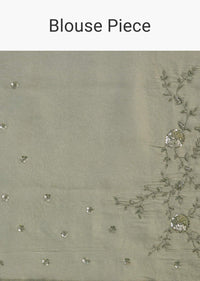 Sage Green Tissue Floral Embroidered Saree With Cutdana And Sequin Work