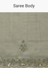 Sage Green Tissue Floral Embroidered Saree With Cutdana And Sequin Work
