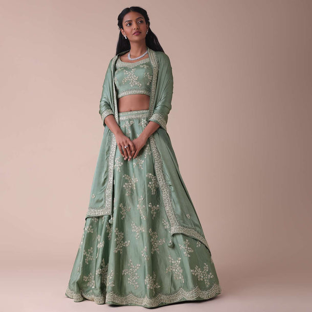 Pista Green Lehenga With Handwork Embroidery