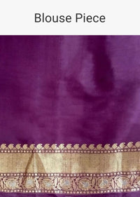 Sage Green Pure Handloom Saree In Silk With Woven Floral Buttis And Purple Border Online - Kalki Fashion