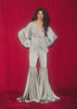 Sage Green Sharara Suit In Satin With A Peplum Top Featuring Plunging Neckline And Balloon Sleeves
